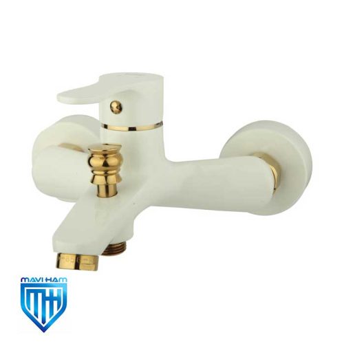 white-sadaf-shower-mixer-tap شیر حمام سفید طلایی مدل صدف راسان