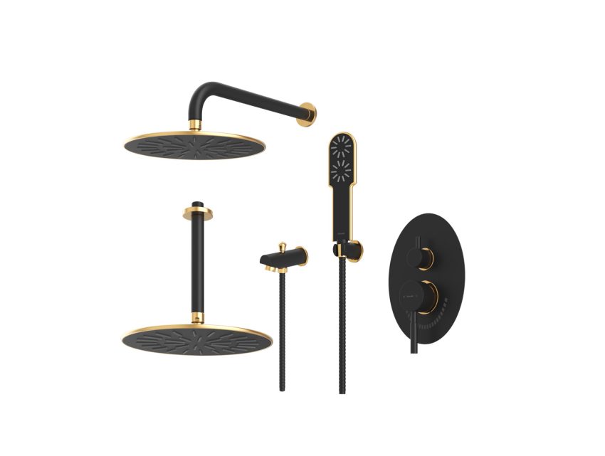 دوش-حمام-توکار-شودر-مدل-روگن-BRASS-رنگ-مشکی-طلایی-تیپ-چهار