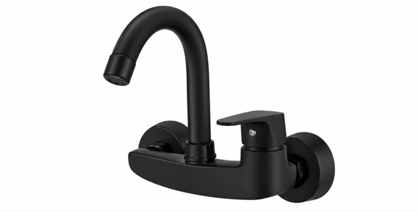 Black and White Gooseneck Faucet Comparison شیر ظرفشویی دیواری ایران گروه مدل یاس رنگ مشکی